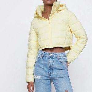 Zara Women's Cropped Yellow Puffer Jacket